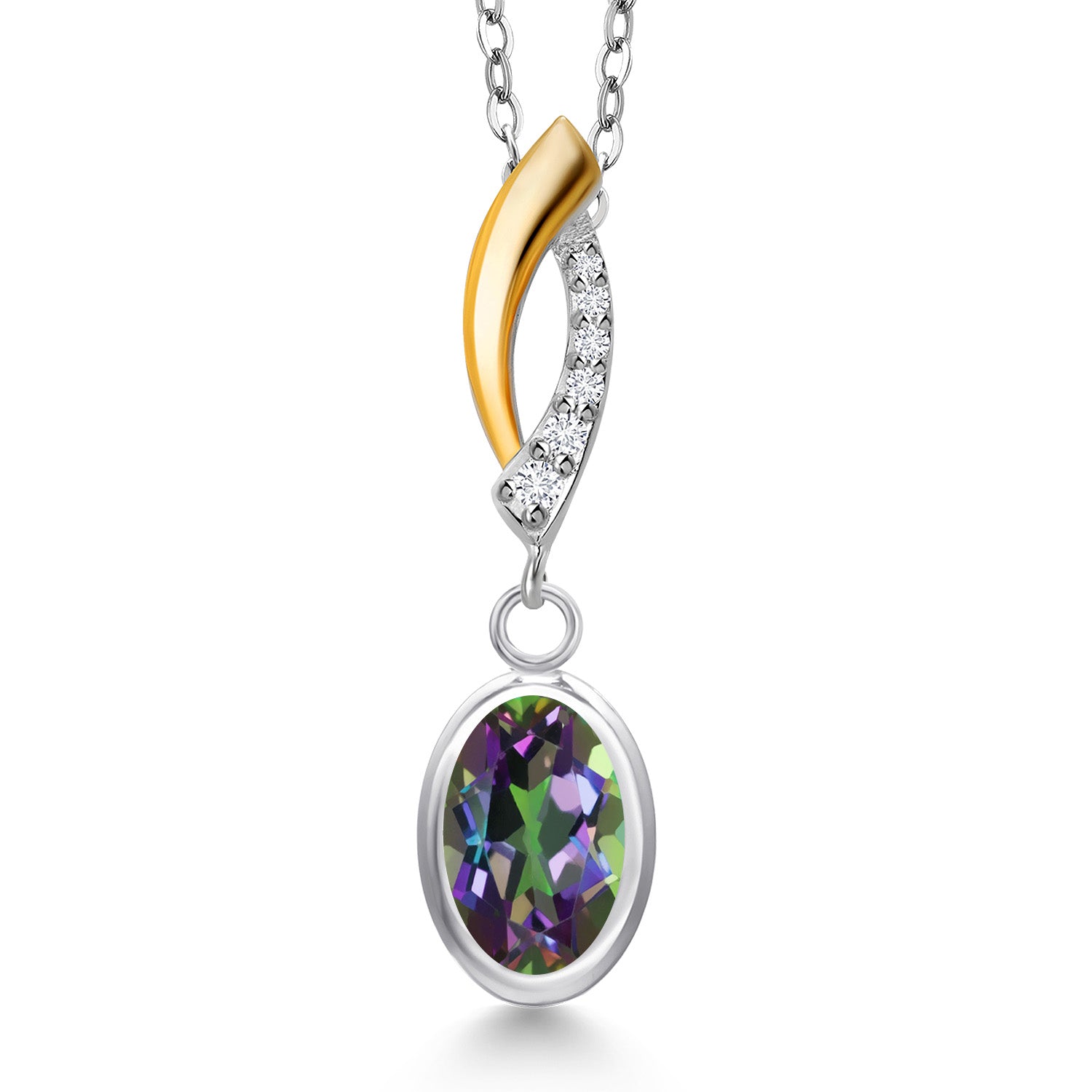 Green Mystic Topaz_Pendant in 925 Sterling Silver and 10K Yellow Gold
