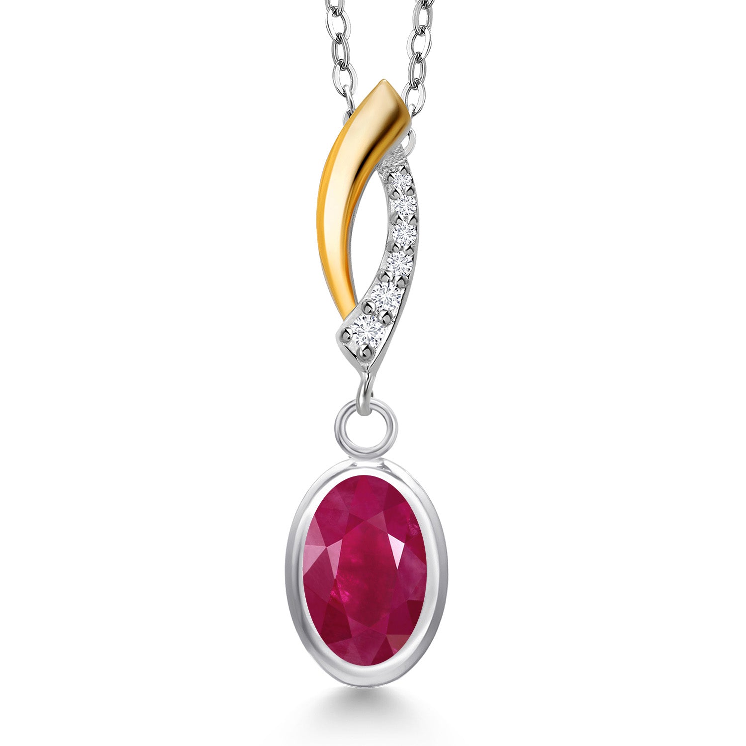 Ruby - July_Pendant in 925 Sterling Silver and 10K Yellow Gold