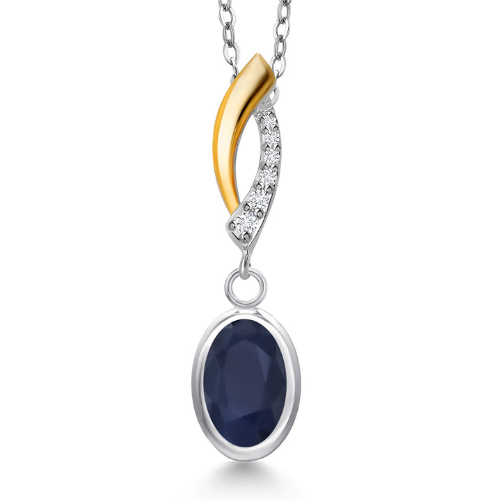 Blue Sapphire - September_Pendant in 925 Sterling Silver and 10K Yellow Gold