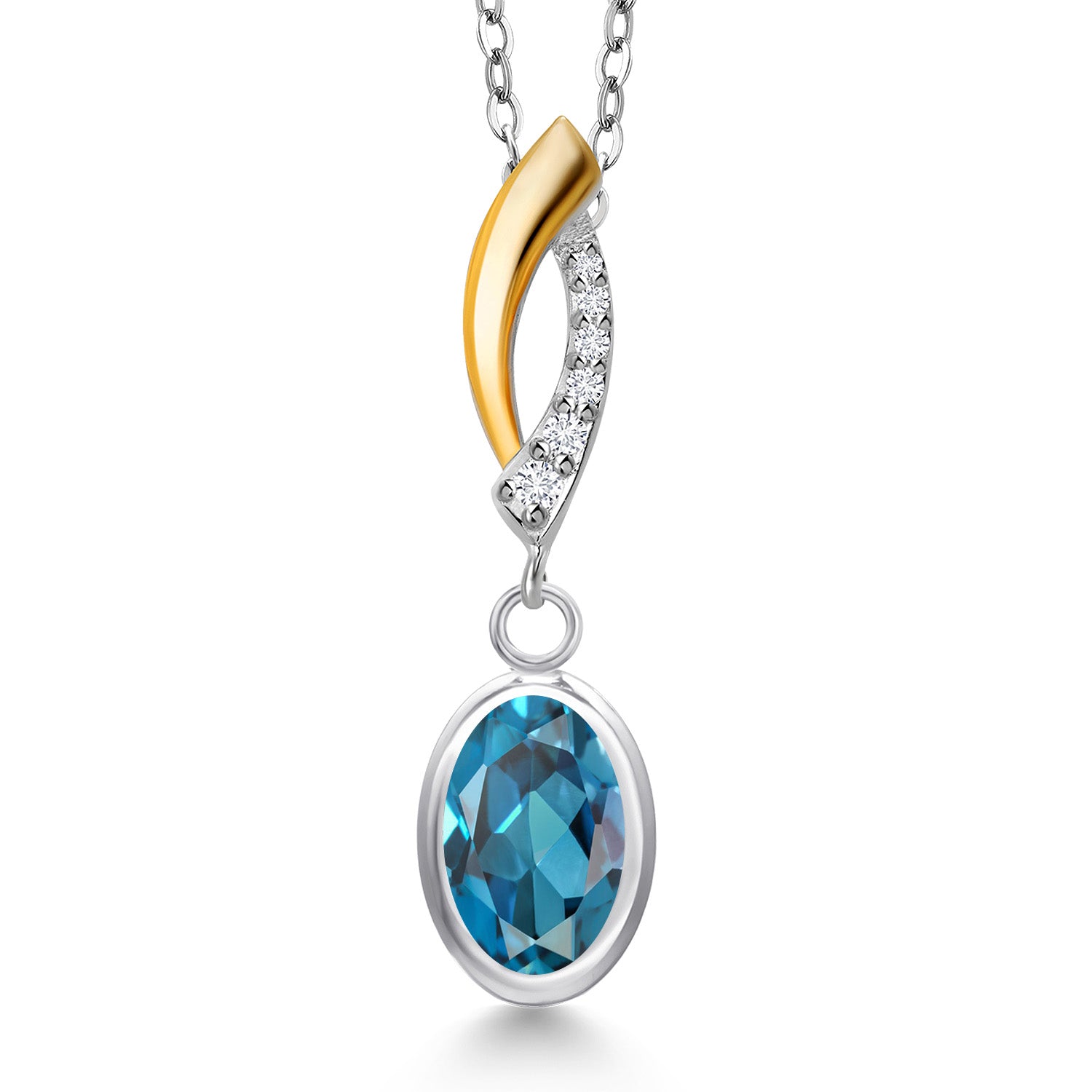 London Blue Topaz - November_Pendant in 925 Sterling Silver and 10K Yellow Gold