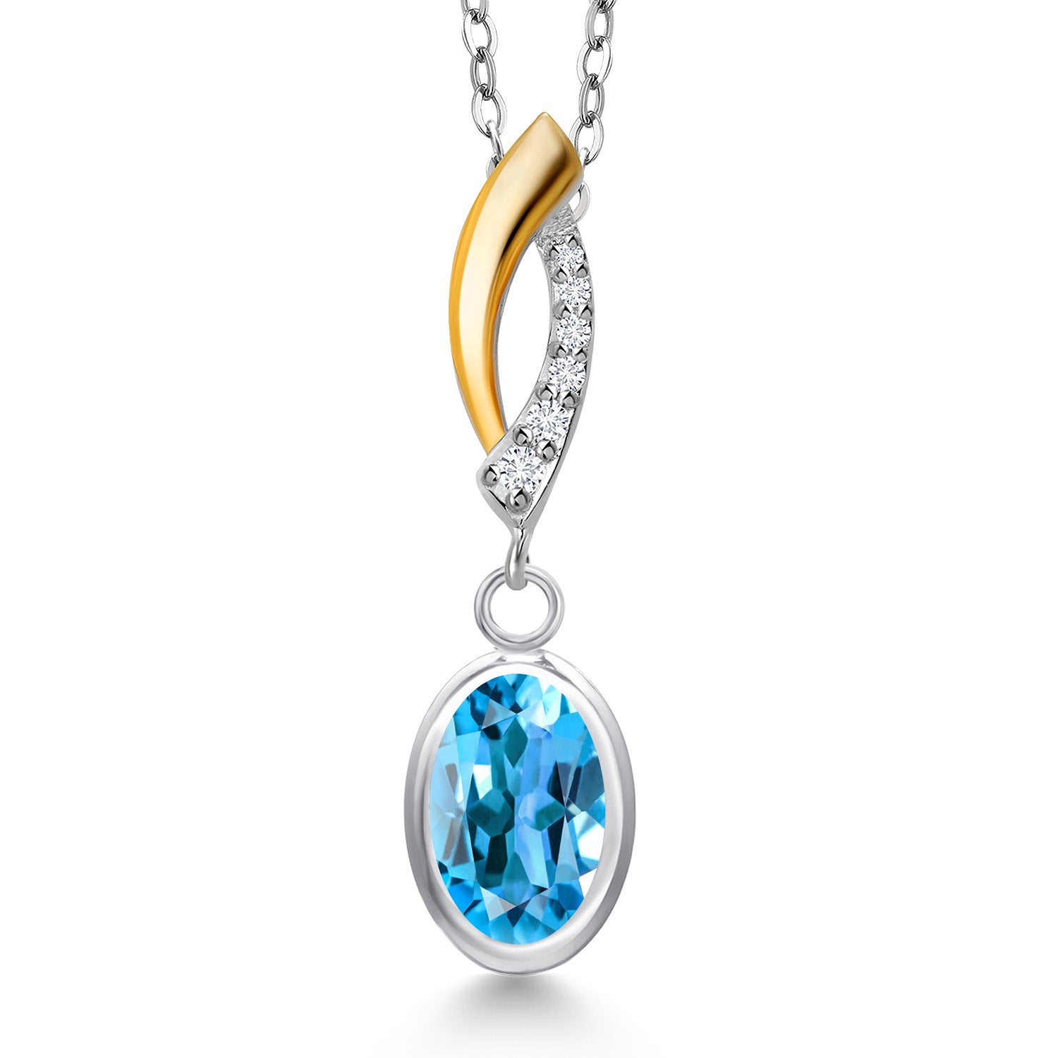 Swiss Blue Topaz - November_Pendant in 925 Sterling Silver and 10K Yellow Gold
