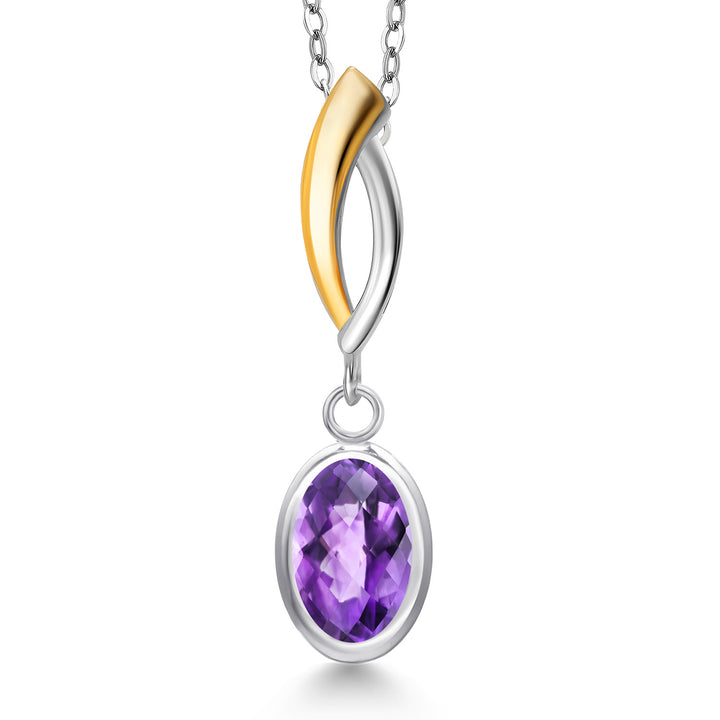 Amethyst-Checkerboard - February_Pendant in 925 Sterling Silver and 10K Yellow Gold