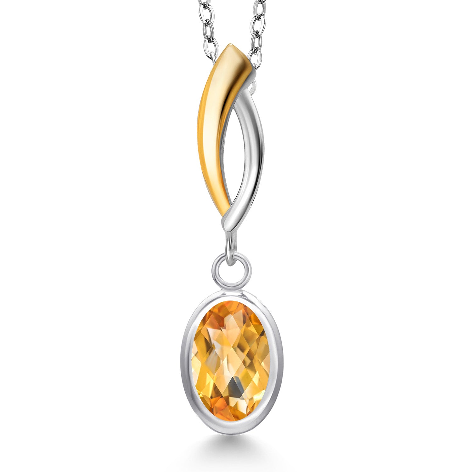 Citrine-Checkerboard - November_Pendant in 925 Sterling Silver and 10K Yellow Gold