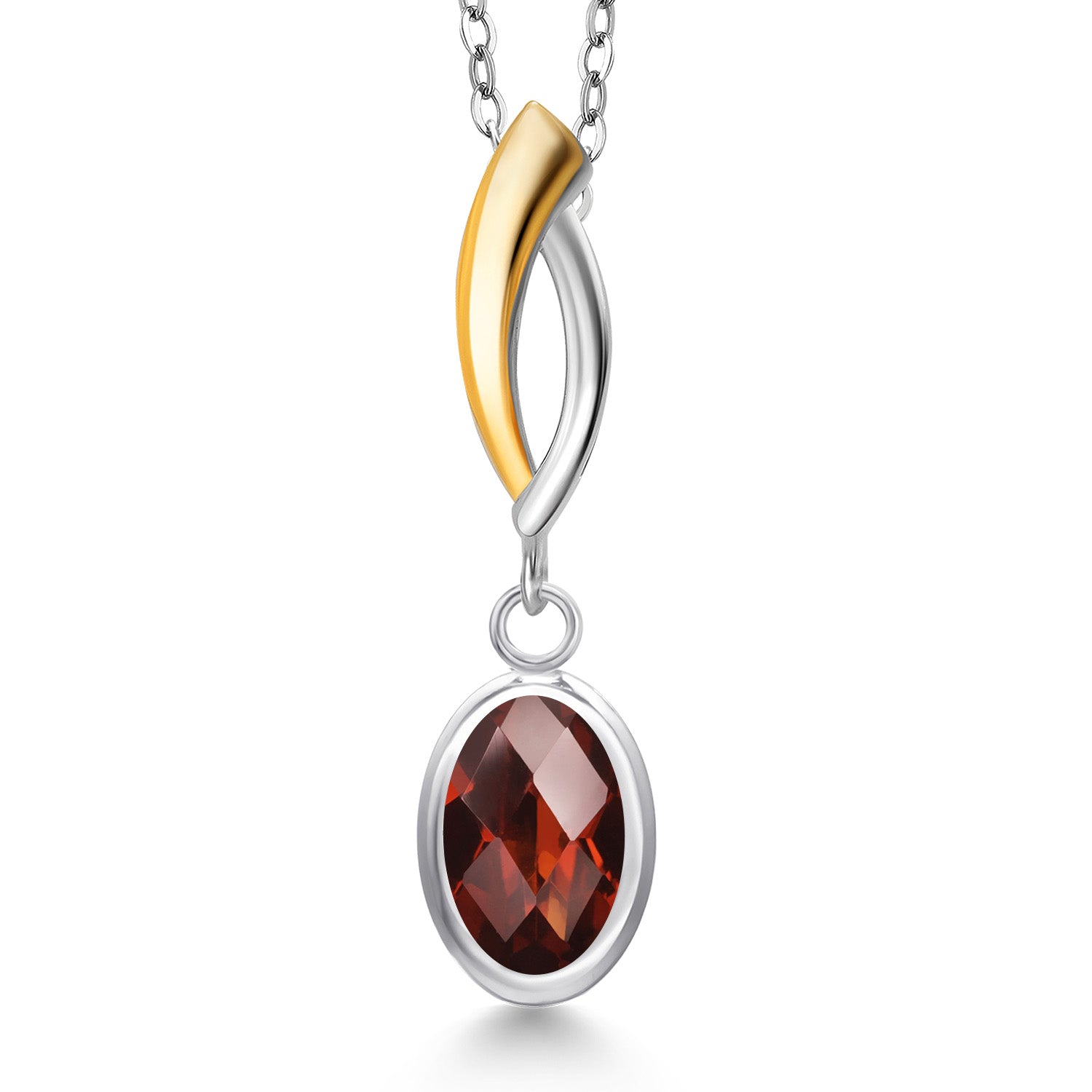 Garnet-Checkerboard - January_Pendant in 925 Sterling Silver and 10K Yellow Gold