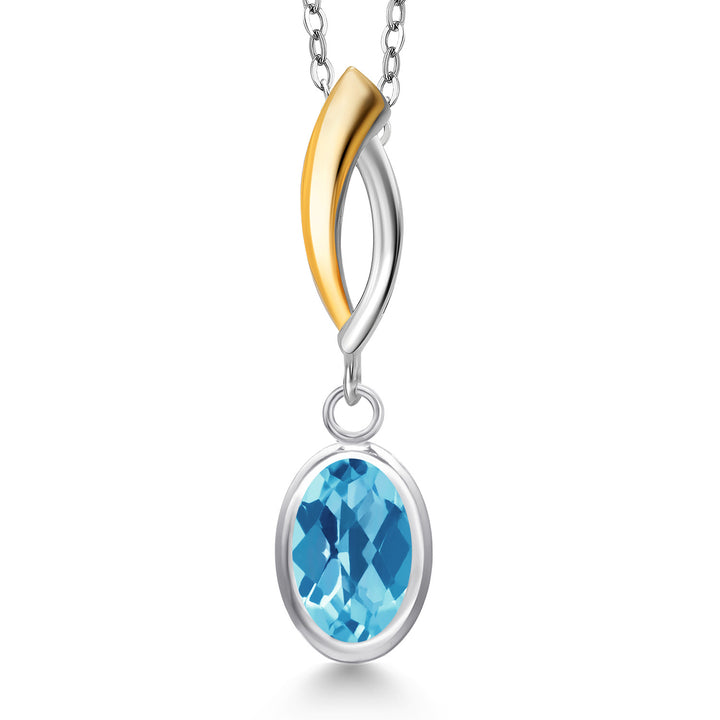 Swiss Blue Topaz-Checkerboard - November_Pendant in 925 Sterling Silver and 10K Yellow Gold