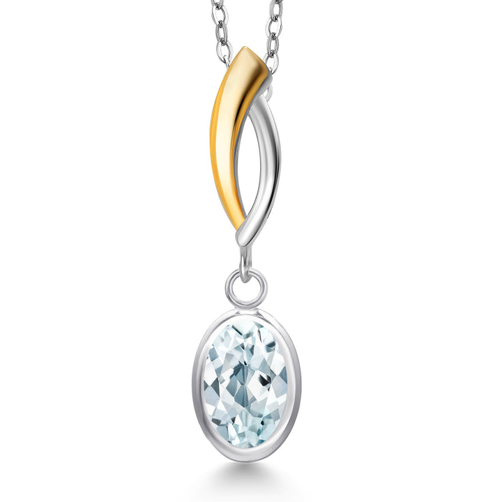 Aquamarine - March_Pendant in 925 Sterling Silver and 10K Yellow Gold