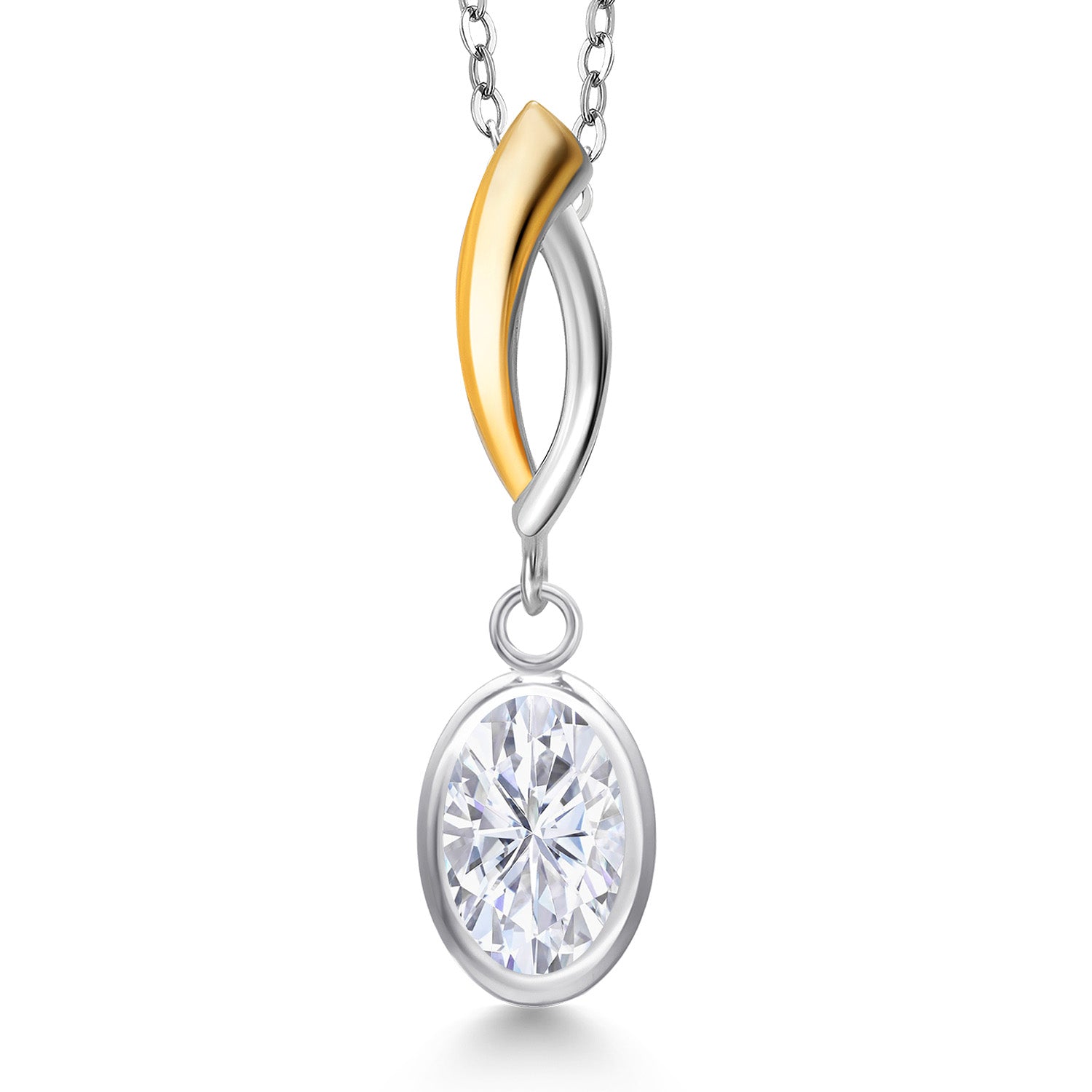 White Moissanite - April_Pendant in 925 Sterling Silver and 10K Yellow Gold