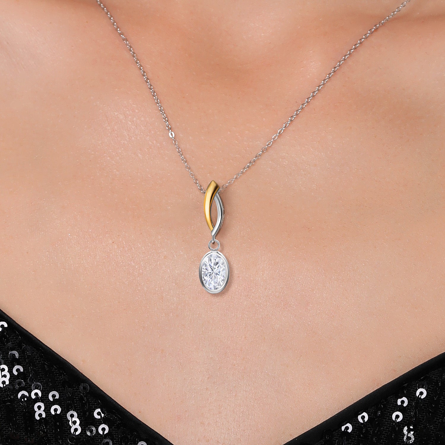 Moissanite_Pendant in 925 Sterling Silver and 10K Yellow Gold