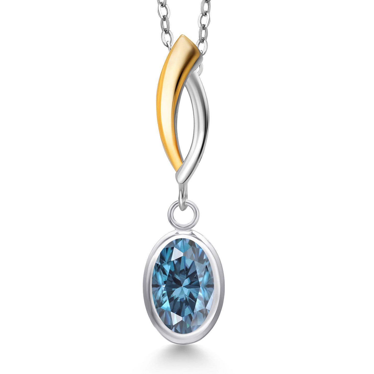 Persian Blue Moissanite - April_Pendant in 925 Sterling Silver and 10K Yellow Gold