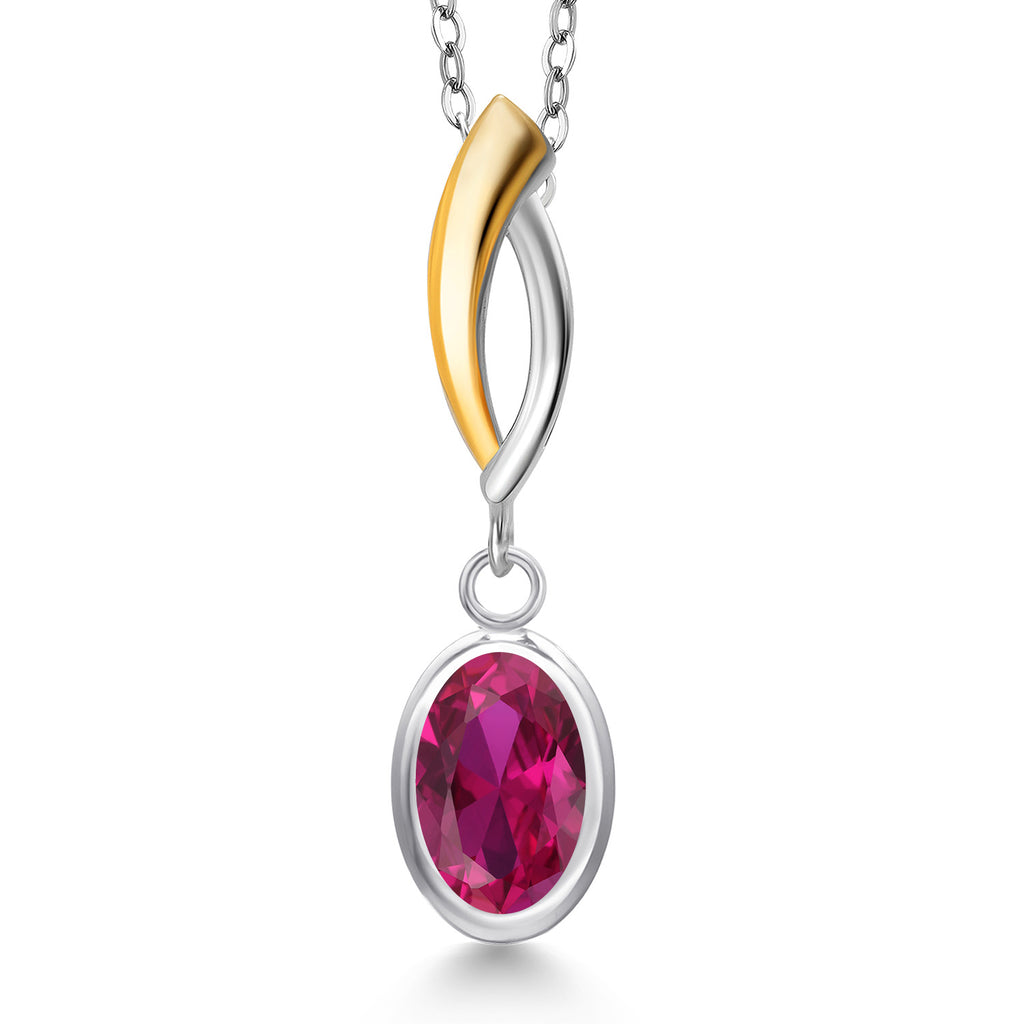 Created Ruby - July_Pendant in 925 Sterling Silver and 10K Yellow Gold