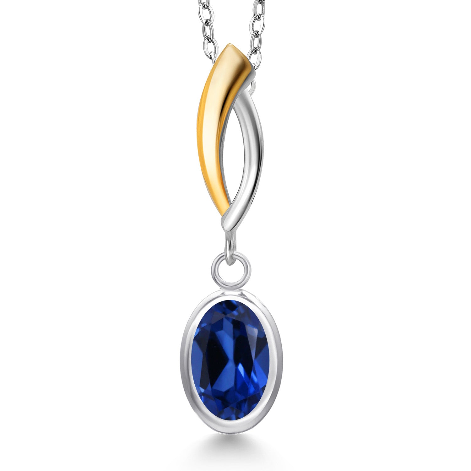 Blue Created Sapphire - September_Pendant in 925 Sterling Silver and 10K Yellow Gold