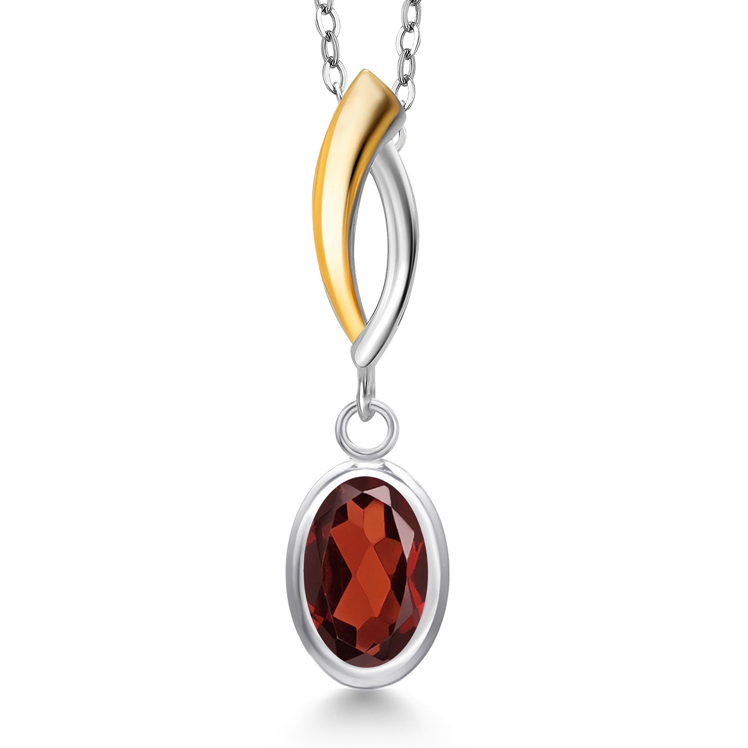 Garnet - January_Pendant in 925 Sterling Silver and 10K Yellow Gold