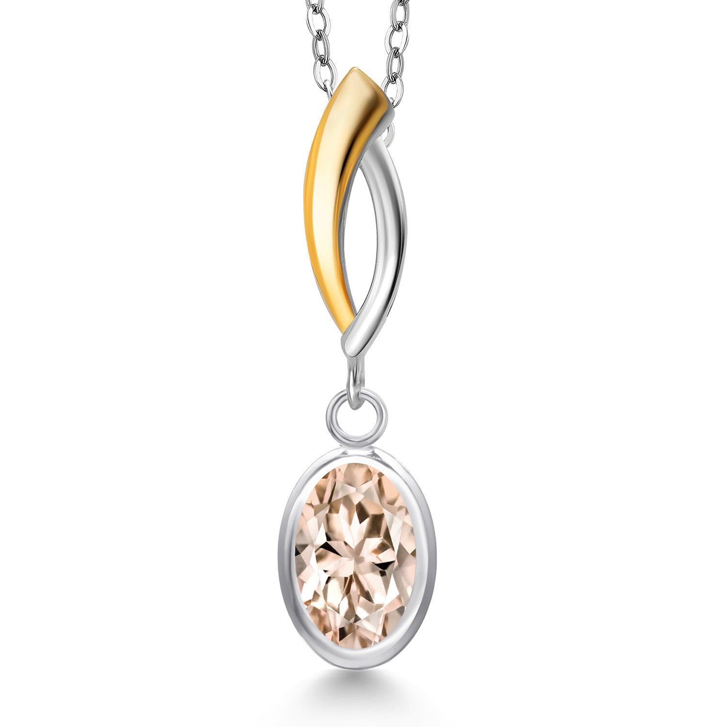 Morganite - October_Pendant in 925 Sterling Silver and 10K Yellow Gold