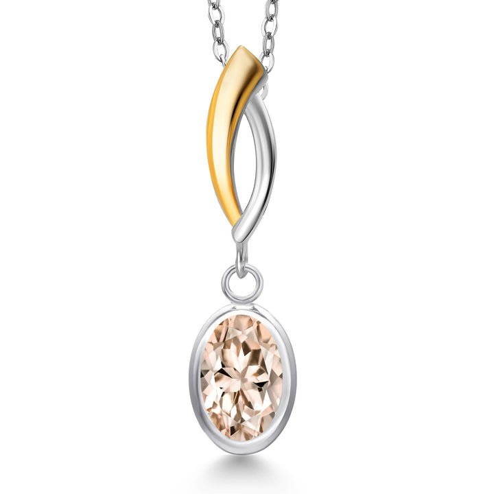 Morganite - October_Pendant in 925 Sterling Silver and 10K Yellow Gold