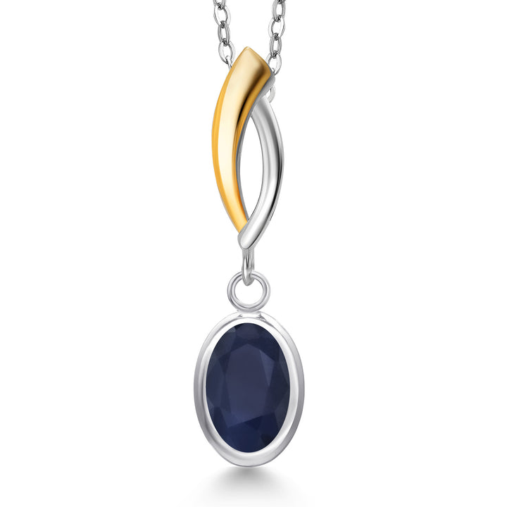 Blue Sapphire - September_Pendant in 925 Sterling Silver and 10K Yellow Gold