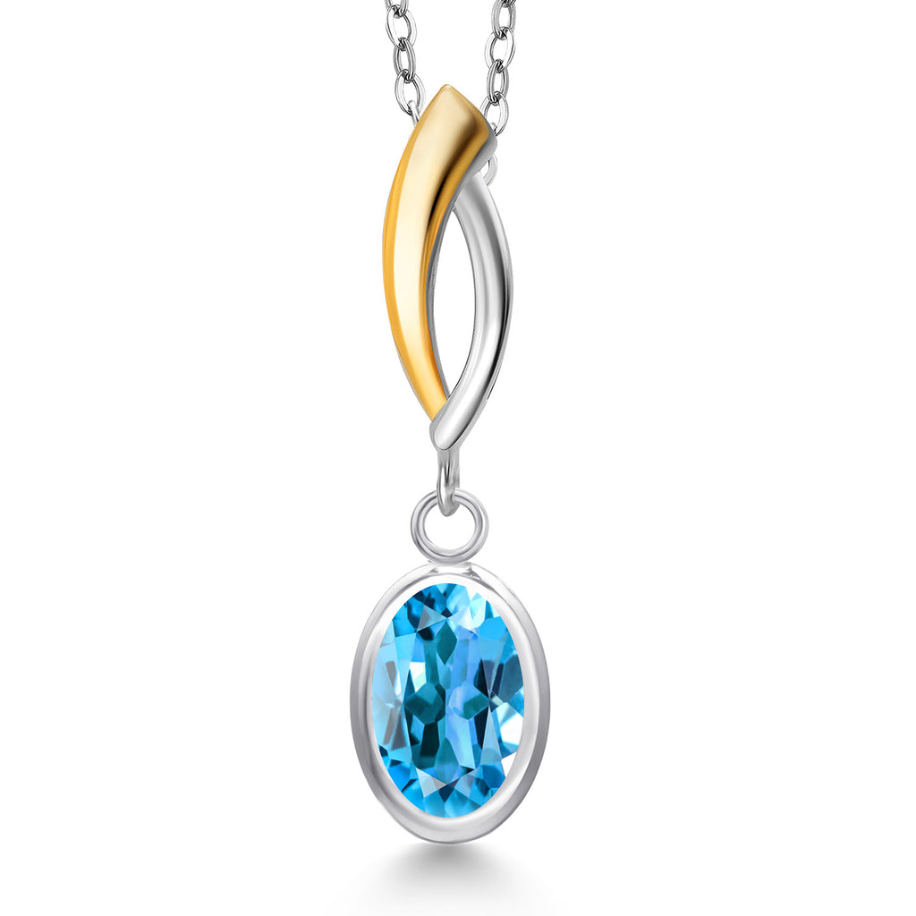 Swiss Blue Topaz - November_Pendant in 925 Sterling Silver and 10K Yellow Gold