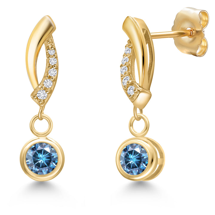 Persian Blue Moissanite - April_Earrings in 14K Yellow Gold
