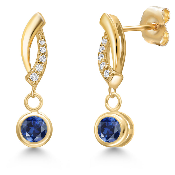 Blue Created Sapphire - September_Earrings in 14K Yellow Gold