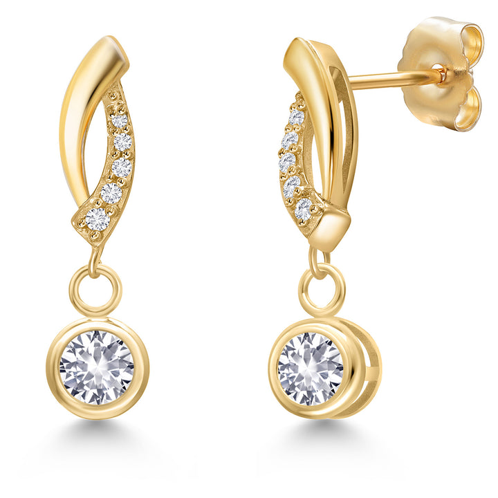 White Created Sapphire - September_Earrings in 14K Yellow Gold