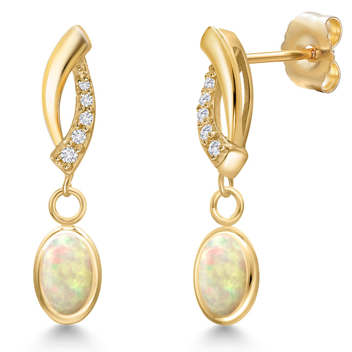 Ethiopian Opal-Cabochon - October_Earrings in 14K Yellow Gold