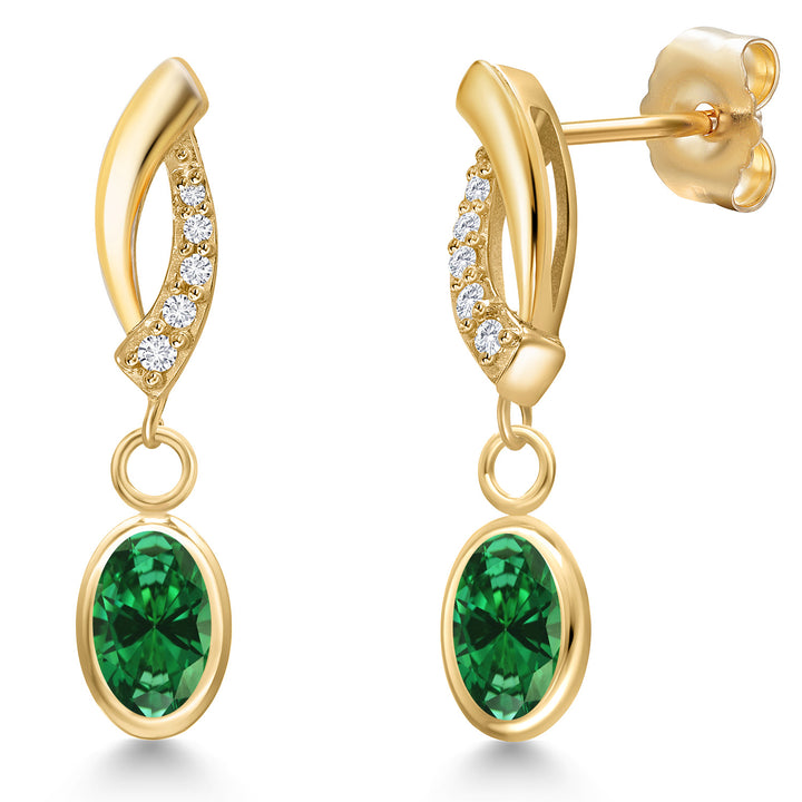 Created Emerald - May_Earrings in 14K Yellow Gold
