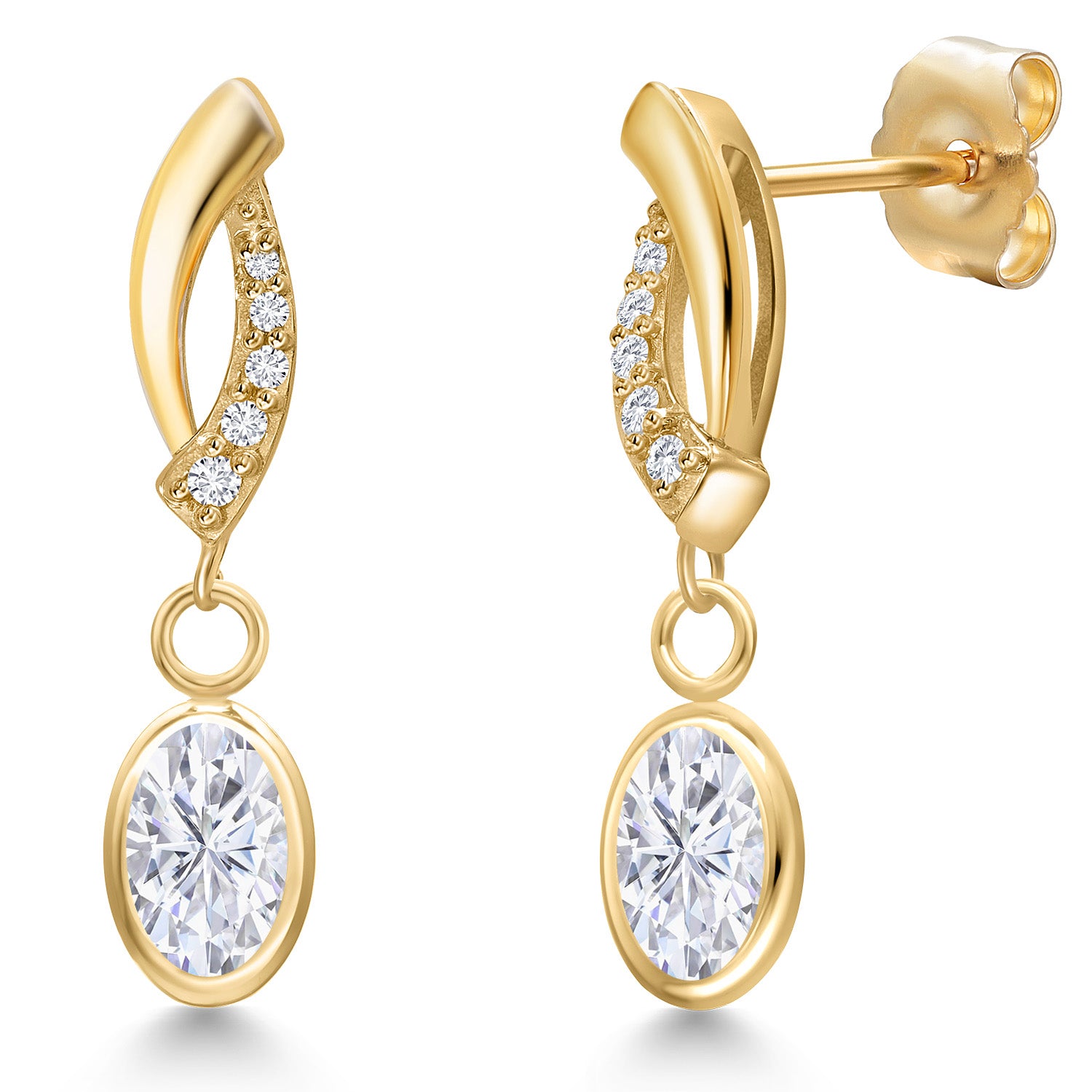 White Moissanite - April_Earrings in 14K Yellow Gold