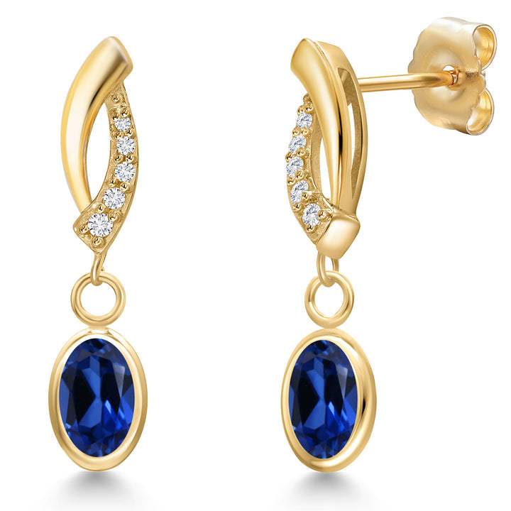Blue Created Sapphire - September_Earrings in 14K Yellow Gold
