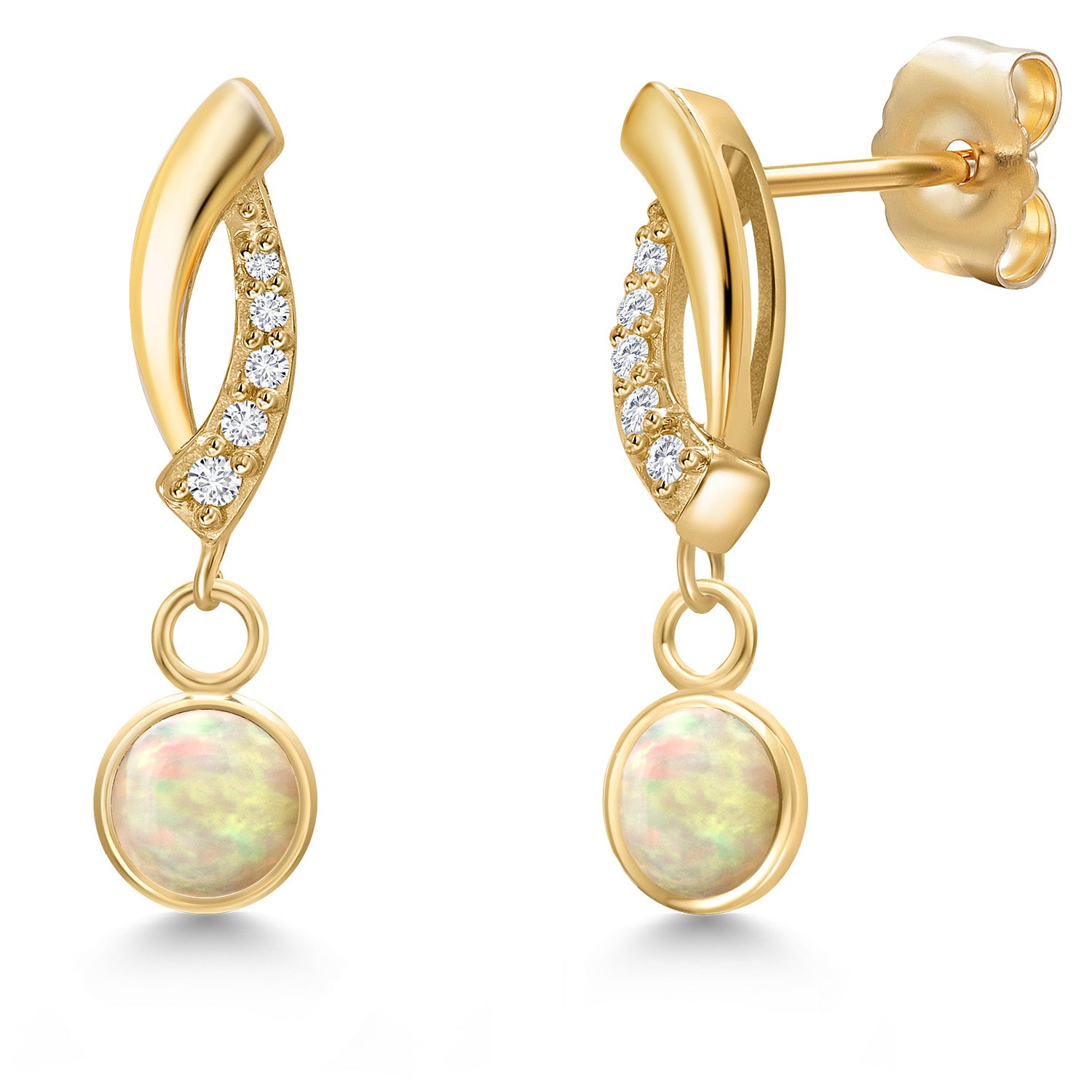 Ethiopian Opal-Cabochon - October_Earrings in 14K Yellow Gold