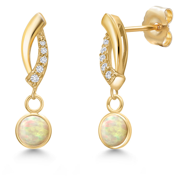 Ethiopian Opal-Cabochon - October_Earrings in 14K Yellow Gold