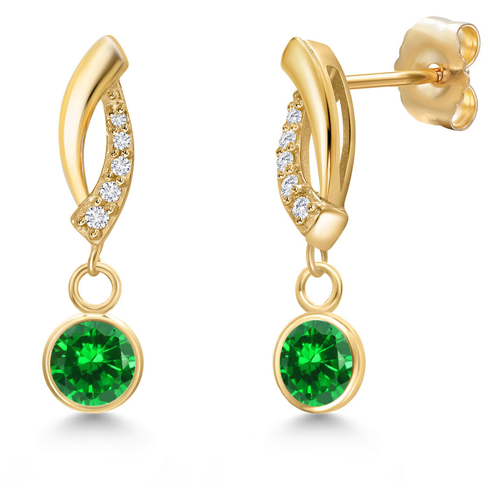 Created Emerald - May_Earrings in 14K Yellow Gold
