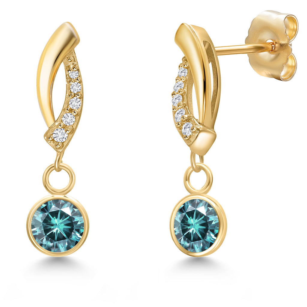 Blue Moissanite - April_Earrings in 14K Yellow Gold