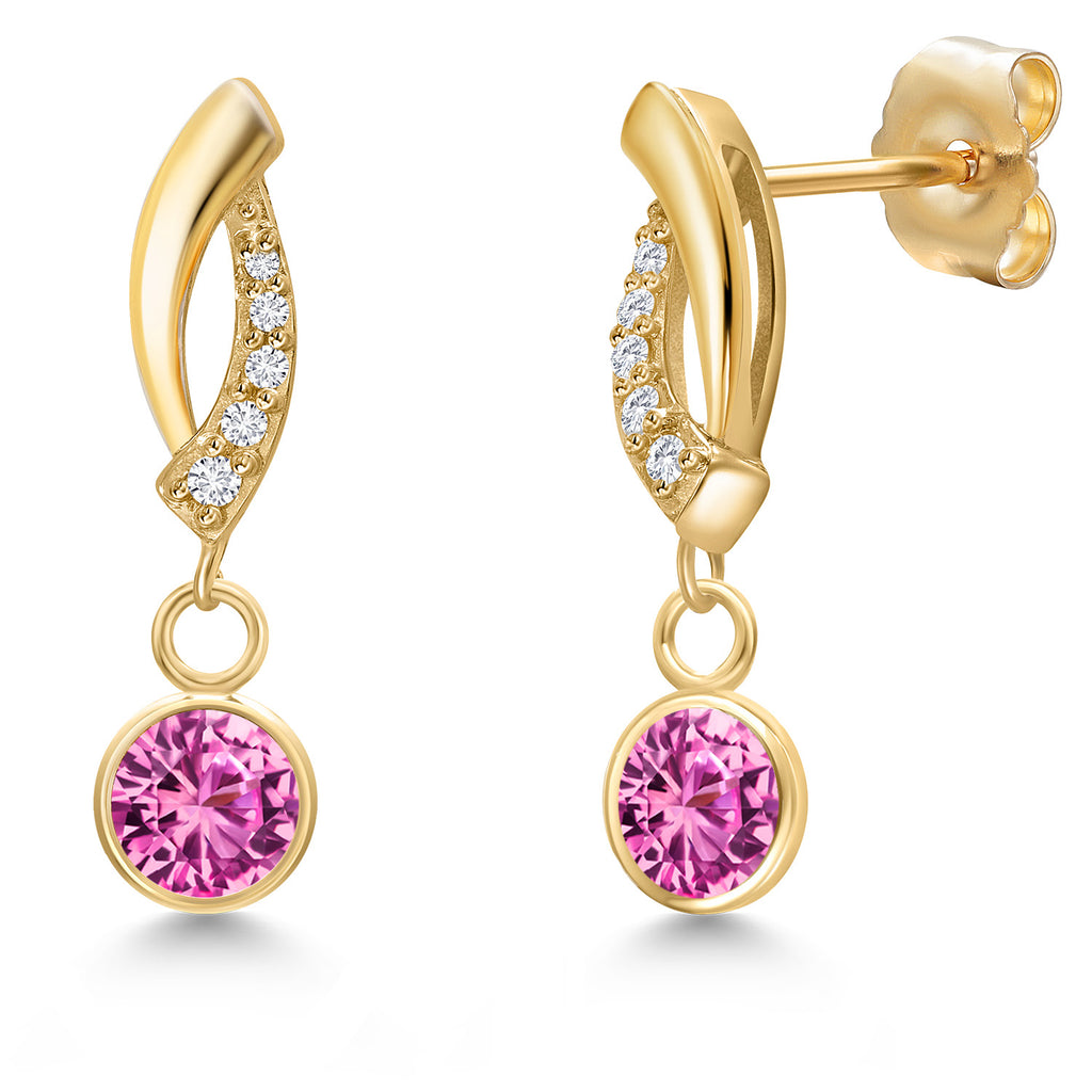 Pink Created Sapphire - September_Earrings in 14K Yellow Gold