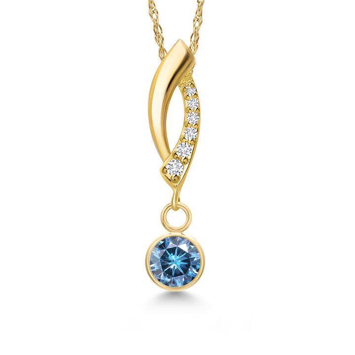 Persian Blue Moissanite - April_Pendant in 14K Yellow Gold