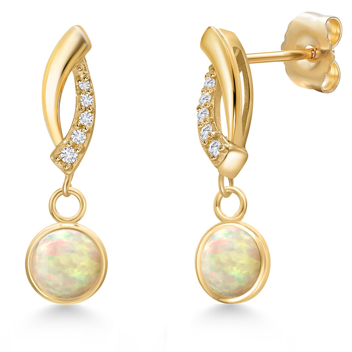 Ethiopian Opal-Cabochon - October_Earrings in 14K Yellow Gold