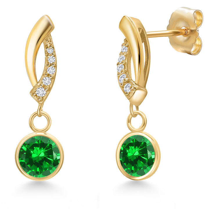 Created Emerald - May_Earrings in 14K Yellow Gold
