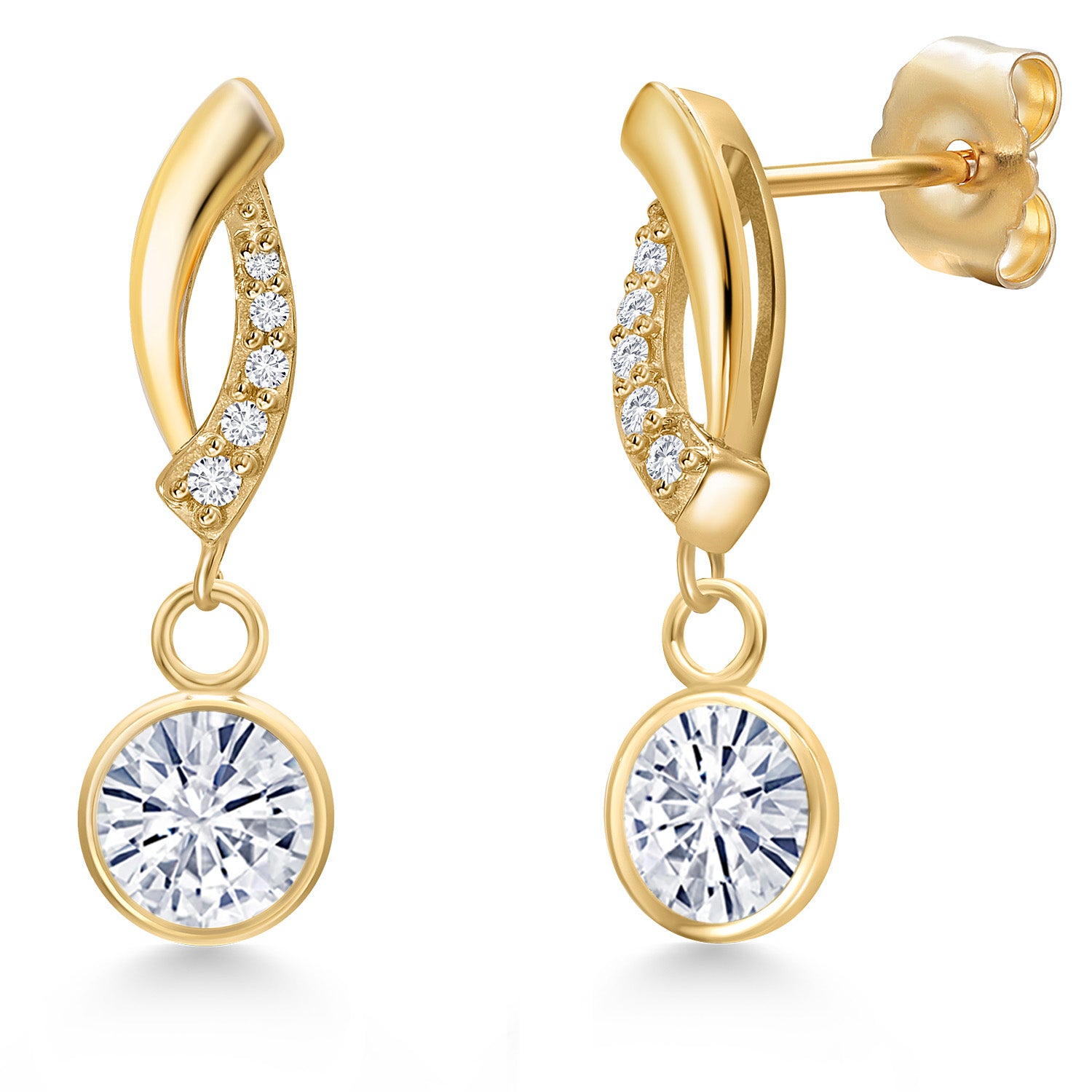 White Moissanite - April_Earrings in 14K Yellow Gold