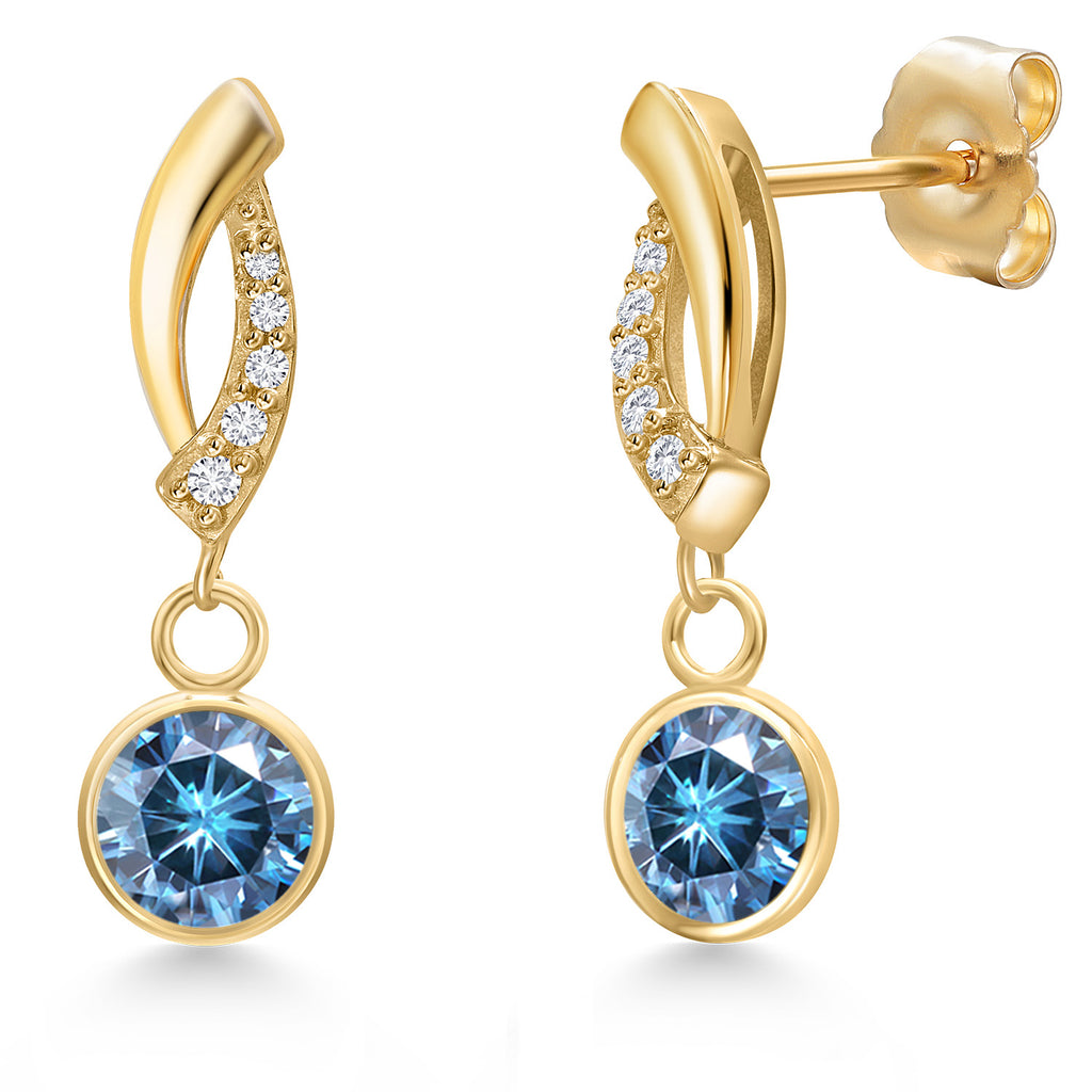 Persian Blue Moissanite - April_Earrings in 14K Yellow Gold
