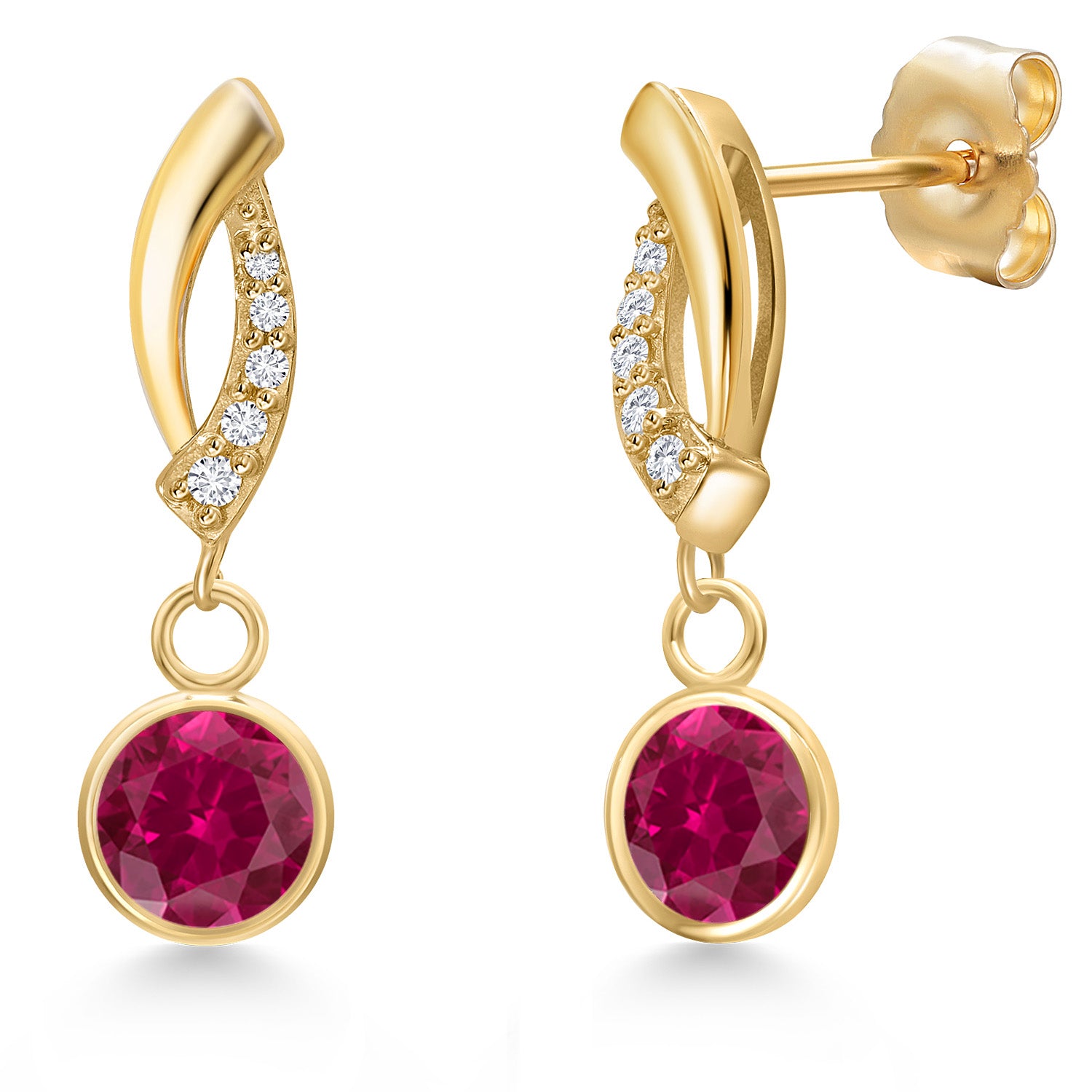Created Ruby - July_Earrings in 14K Yellow Gold