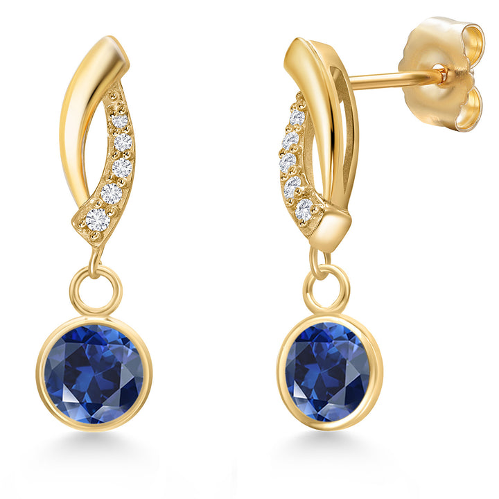 Blue Created Sapphire - September_Earrings in 14K Yellow Gold