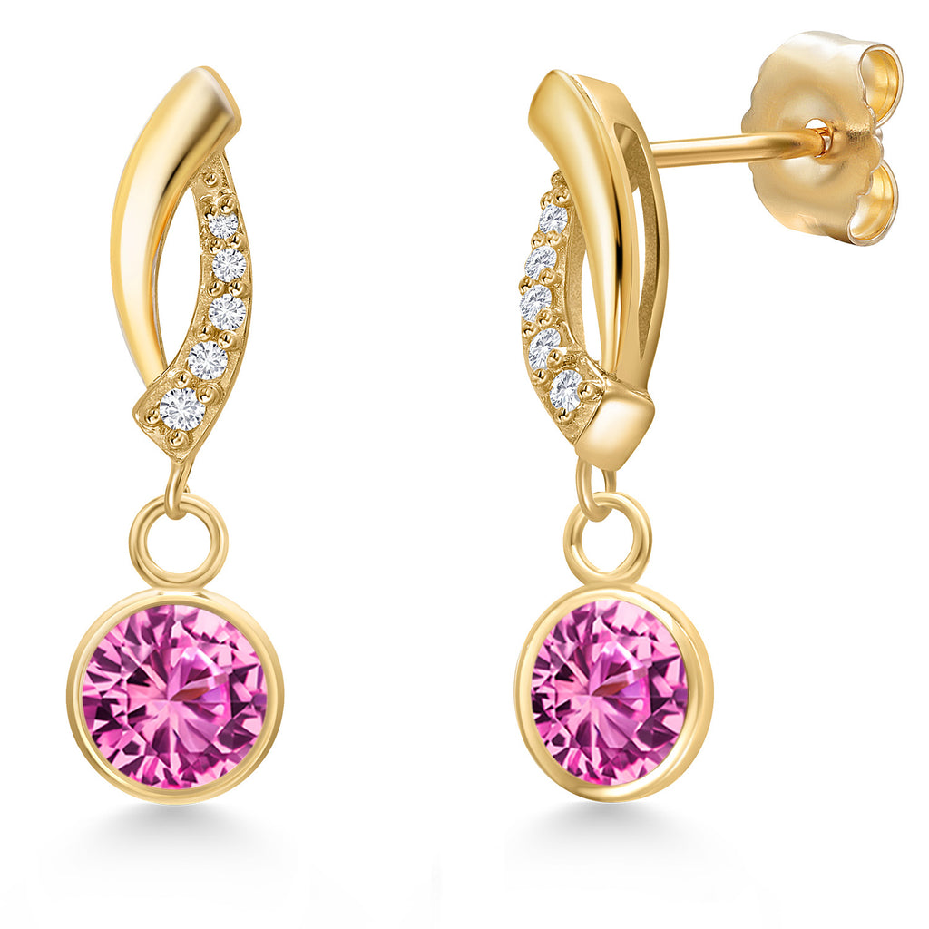 Pink Created Sapphire - September_Earrings in 14K Yellow Gold