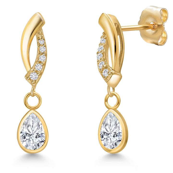White Moissanite - April_Earrings in 14K Yellow Gold