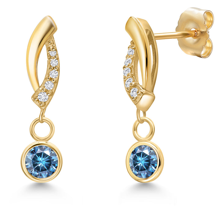 Persian Blue Moissanite - April_Earrings in 14K Yellow Gold