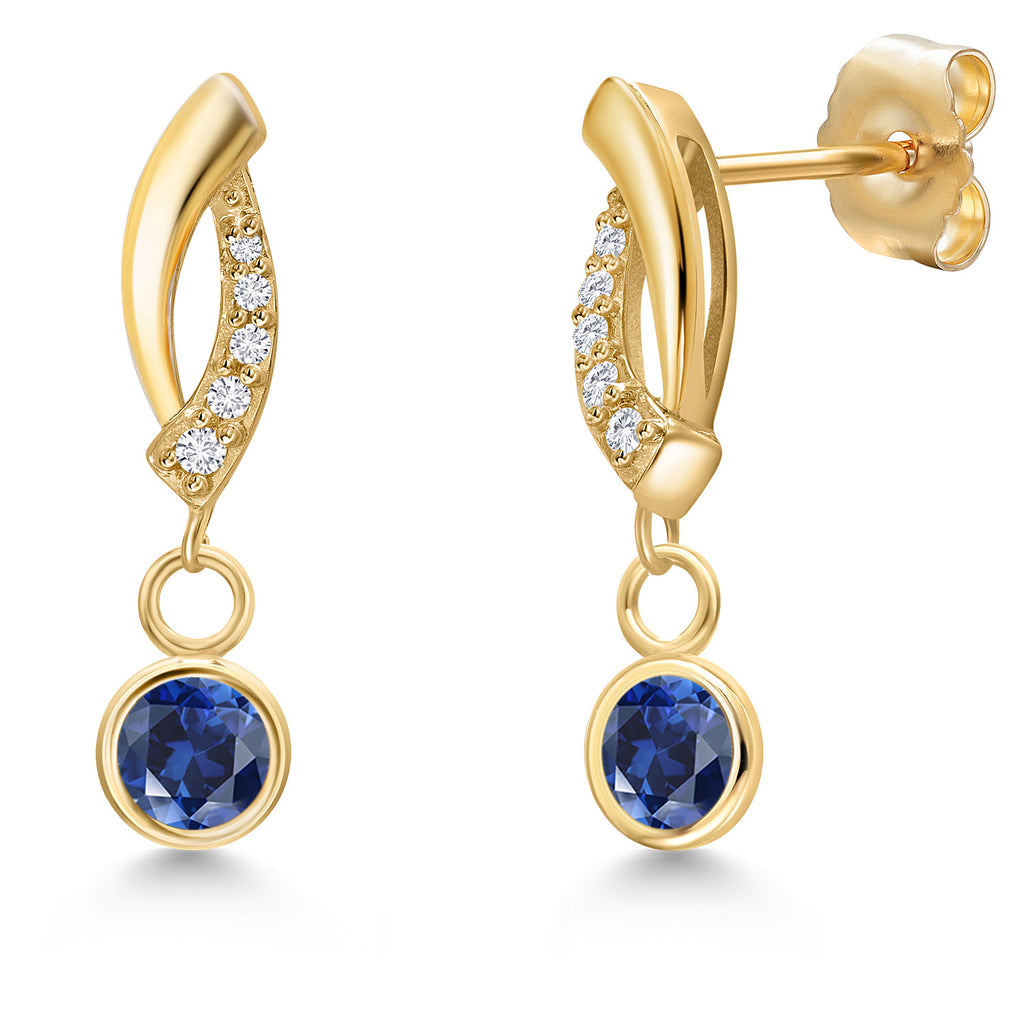 Blue Created Sapphire - September_Earrings in 14K Yellow Gold