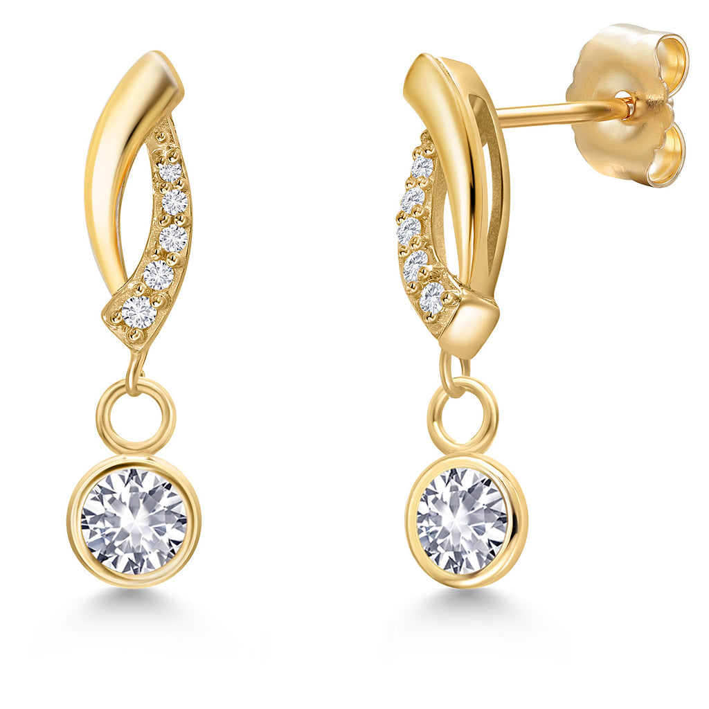 White Created Sapphire - September_Earrings in 14K Yellow Gold