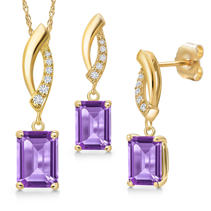 Amethyst - February_Pendant Earrings Set in 14K Yellow Gold