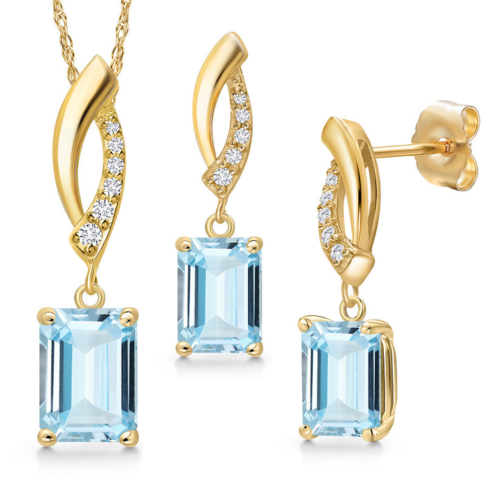 Aquamarine - March_Pendant Earrings Set in 14K Yellow Gold