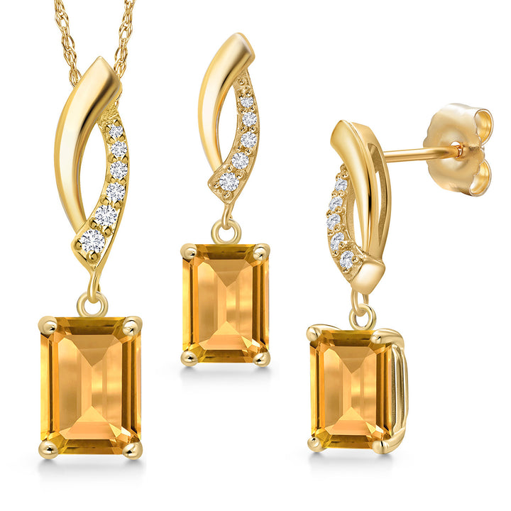 Citrine - November_Pendant Earrings Set in 14K Yellow Gold