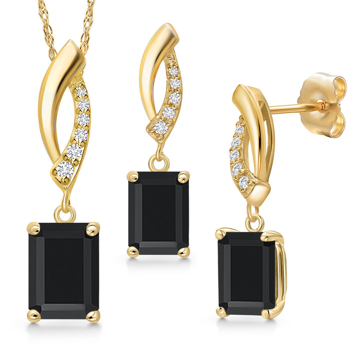 Onyx - December_Pendant Earrings Set in 14K Yellow Gold