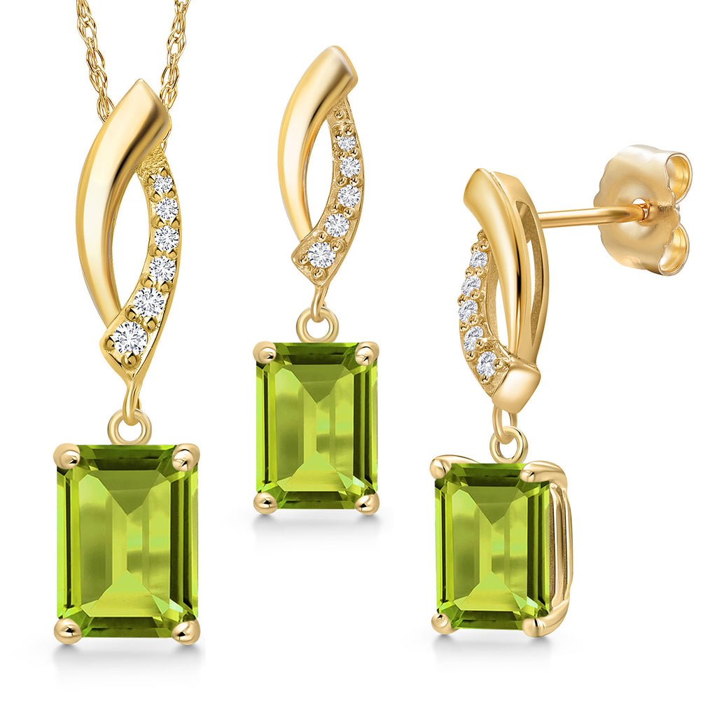 Peridot - August_Pendant Earrings Set in 14K Yellow Gold
