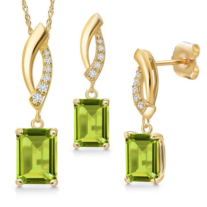 Peridot - August_Pendant Earrings Set in 14K Yellow Gold
